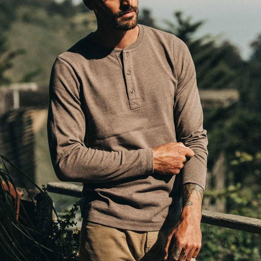 Mens Long-Sleeve Ease Performance Henley Charcoal Heather |  Polos & Henleys Mens Charcoal Heather