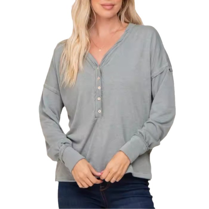 Womens Laguna Henley Flint |  Long Sleeve Tops Long Sleeve Tops Flint