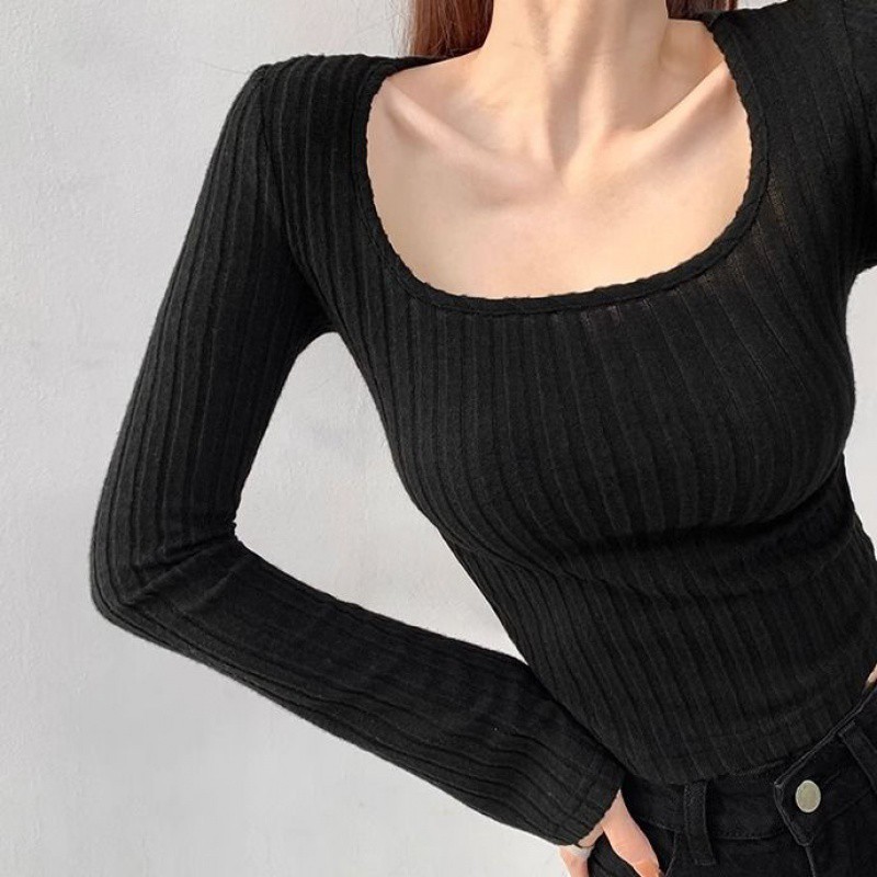 Womens Long Sleeve Plie Top Black Heather |  Long Sleeve Tops Long Sleeve Tops Black Heather